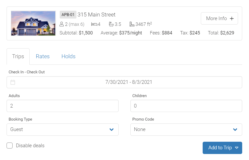 LMPM property management software screenshot showing how to make a new booking