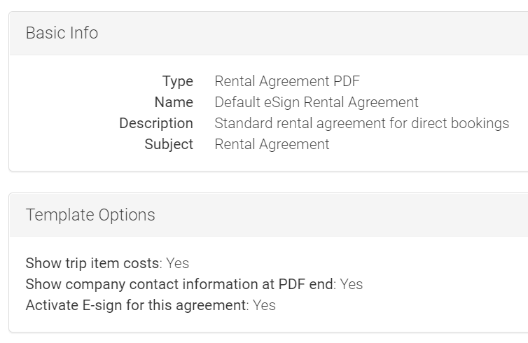 LMPM rental agreement information and options screenshot