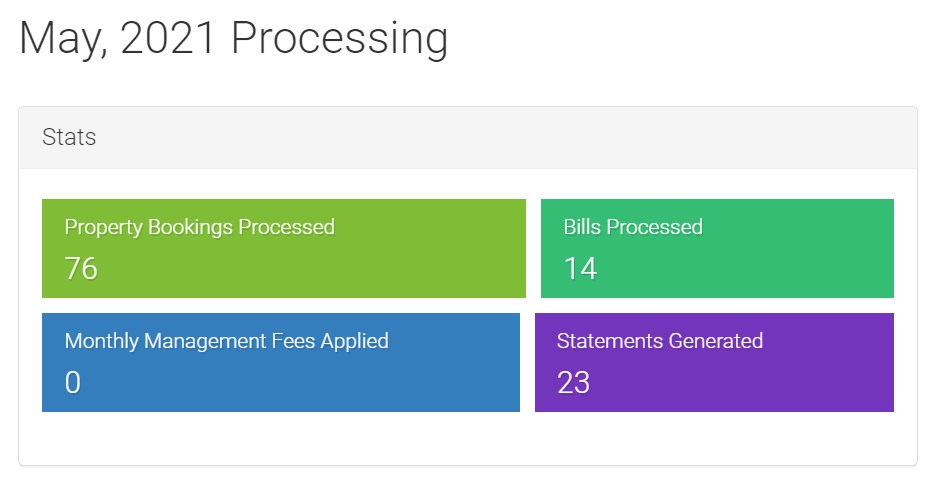 screenshot of LMPM month-end processing stats